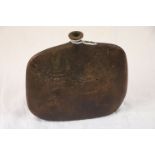 Studio pottery vase of stylised hip flask form, textured bark finish, monogrammed to base, height