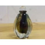 Eickholt Glass perfume bottle with stopper, the colourless outer shell containing metallic gold,