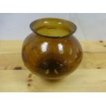 Victorian hand blown amber glass bubble vase, of bulbous squat form, height approximately 21cm