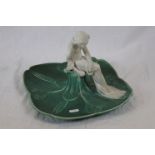 Bretby Art Nouveau table centrepiece of square form depicting a maiden sat in the centre of lily