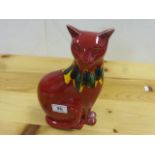 Alan Clarke for Poole Pottery, red Delphis figure of a cat seated, stamped to base and retaining