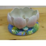 Clarice Cliff for Newport Pottery Water Lily bowl modelled as a pink water lily raised on blue and