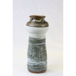 Studio pottery vase of inverse baluster form, circa 1960s/1970s, textured matt ribboned body