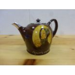 Early 20th century Royal Doulton Kingsware silver topped motto teapot, the central oval cameo