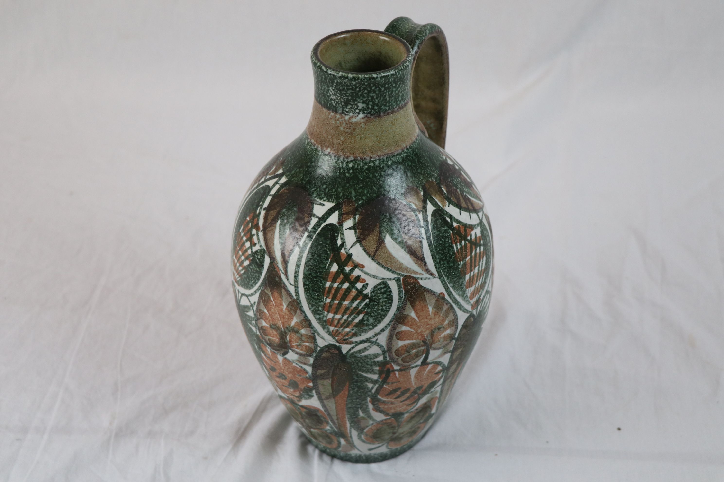 Glyn Colledge for Denby, large ewer with single handle, red and orange stylised leaf and fern - Image 4 of 6