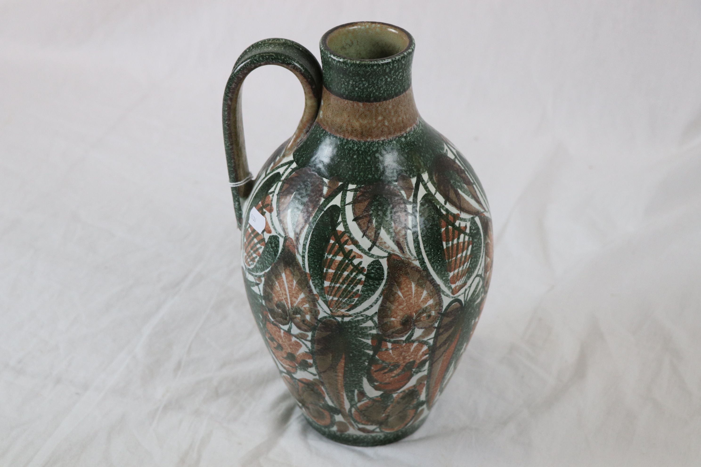 Glyn Colledge for Denby, large ewer with single handle, red and orange stylised leaf and fern - Image 2 of 6