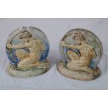 A pair of 1930s Mary Watts for Compton Pottery hand painted circular plaster of Paris Classical