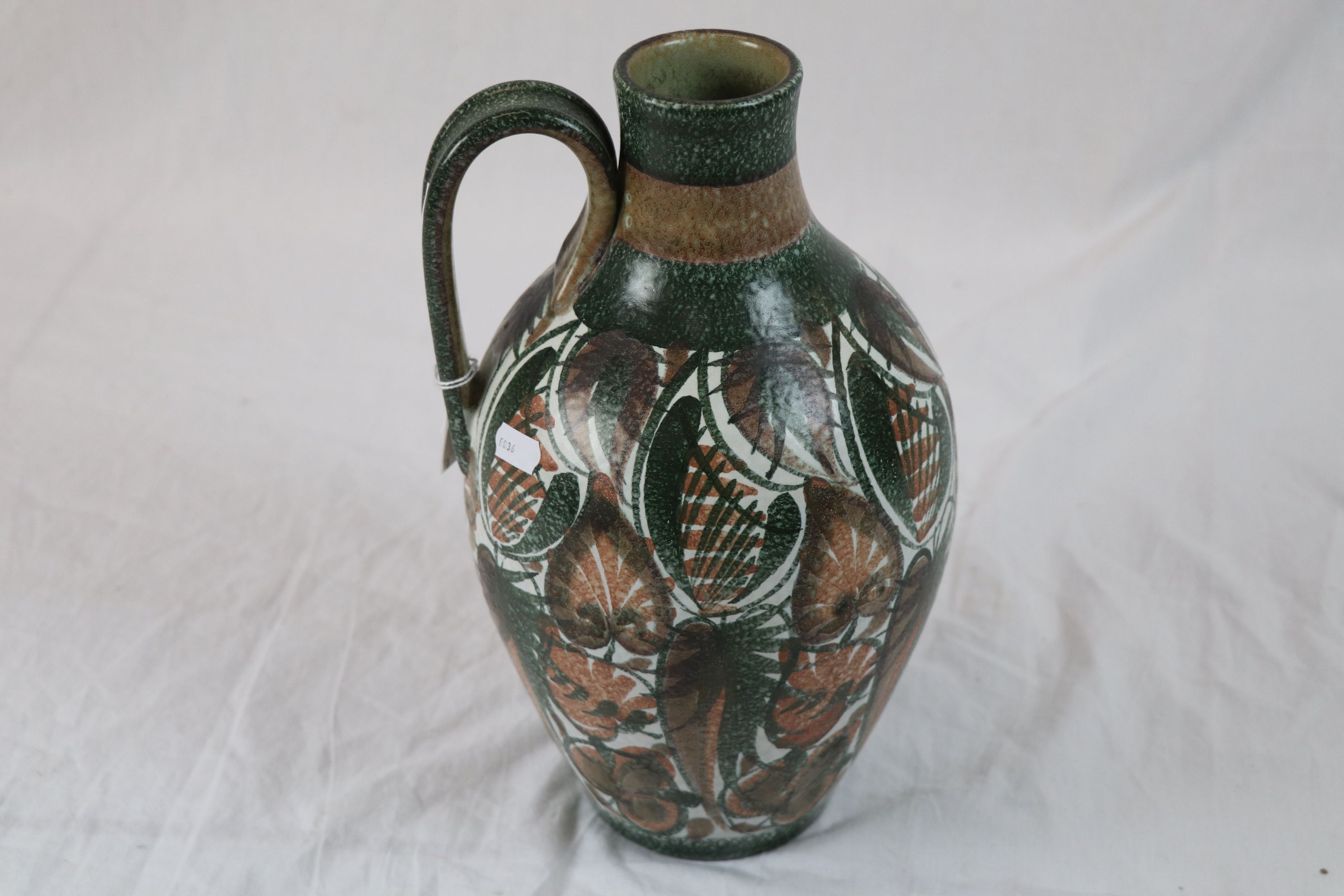 Glyn Colledge for Denby, large ewer with single handle, red and orange stylised leaf and fern
