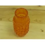 Geoffrey Baxter for Whitefriars tangerine pineapple vase, textured cylindrical form with tapered