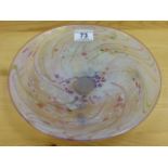 Isle of Wight Kyoto pattern glass dish, irridescent pink, green and white irregular splodges and