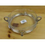 WMF twin handled silver plate and glass centrepiece, the cut glass bowl with four fan shaped panels,