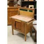 Late 19th Oak Washstand with Towel Rails either side, Tiled Back and Marble Top