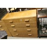 Mid 20th century Pale Oak Chest of Two Short over Three Long Drawers with Long Oak Handles
