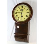Oak cased GWR Station clock, key wind with Fusee movement and marked GWR to the enamel dial, with