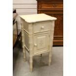 Cream Finished Bed Side Cabinet with drawer over cupboard, shaped top and faux bamboo supports