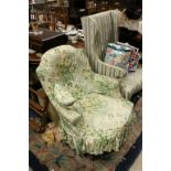 19th century Upholstered Armchair on turned legs with castors