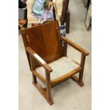 1930's / 40's Walnut Monks Bench Style Chair with Paisley Upholstered Seat