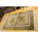 Small vintage silk rug with horse design