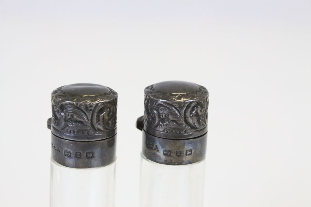 Pair of silver topped glass scent bottles with original glass stoppers, makers Sanders & Aquilar, - Image 2 of 3