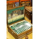 Art Deco Oak Cased Canteen of Cutlery, Complete Six Person Setting, Joseph Rodgers & Sons