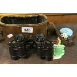 Set of Carl Zeiss Jena Sportur 6 x 24 Binoculars in part leather case with few racing badges