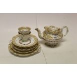 Victorian Tea Service decorated with Hand Painted Flowers on a Cream and White Ground with Gilt