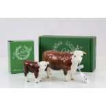 Boxed John Beswick Hereford Cow "Ch. of Champions" & a Calf, also boxed