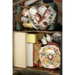 Two Boxes of Mixed Ceramics, Cased Plated Cutlery, Silver Plate and Glass, etc