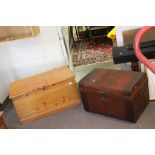 Pine Blanket Box with Metal Handles and a Tin Trunk