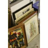 Collection of vintage pictures, prints and frames to include Oil on board & Watercolour