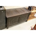 19th century Oak Coffer with Carved Frieze and Panels to front