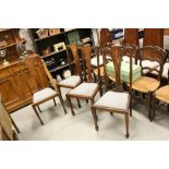 Set of Four Edwardian Mahogany Dining Chairs with Satinwood String, Swags and Garland Inlay and drop