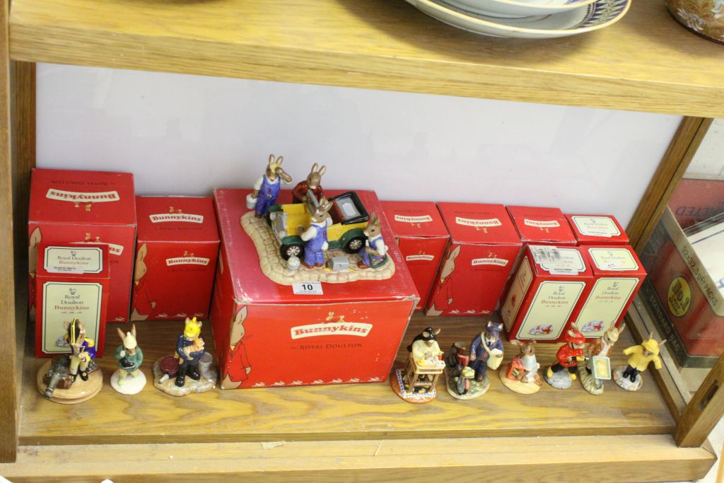 Collection of 10 Boxed Royal Doulton Bunnykins figures to include a Mechanics group "Just Like New"