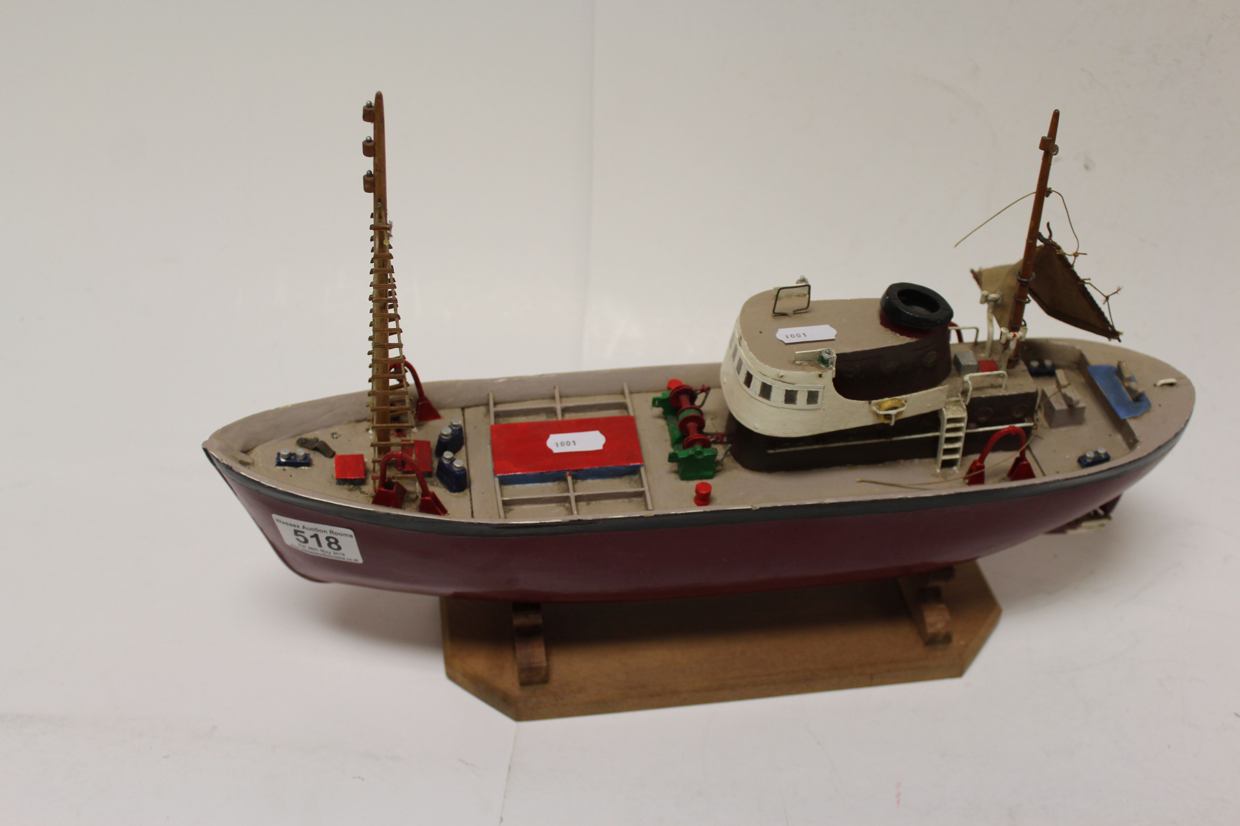 Scratch Built Wooden Model of Boat on Stand, 45cms long