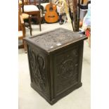 Victorian Jacobean Style Heavily Carved Oak Box with Hinged Lid to top, 62cms high