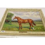 Framed Tom Carr Oil on canvas of a Racehorse titled "Herb of Grace June 1963"
