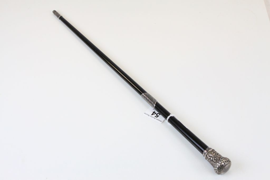 Ebony Conductors Baton with hallmarked Silver fittings and finial & a 1901 dedication