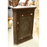 19th century Small Oak Heavily Carved Hanging Corner Cupboard