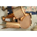 Quantity of Copper Items including Two Retro Lamps, Copper Relief Pictures, Copper Trays and