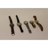 Five vintage men's watches including Hudson, Bulvoa, Euerite, Seiko automatic R Mondaine.
