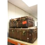 Wooden Bound & Canvas Travelling Trunk and a Leatherette Suitcase