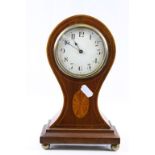 Balloon style key wind wooden Mantle clock with Marquetry inlay