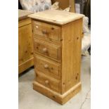 Pine Chest of Four Short Drawers on Plinth Base