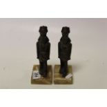 Art deco garden bird water feature a/f and Pair vintage Egyptian figures on marble bases.