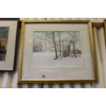 Signed Anne LongRidge, snow scene the white house water colour.