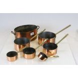 Set of Copper saucepans with Brass handles