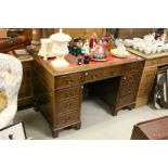 Georgian Style Mahogany Effect Twin Pedestal Desk with Red Leather Inset Top