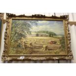 DON VAUGHN Oil on Canvas, Harvest Scene with Figures, signed