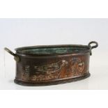 Copper pan with Brass handles and hand beaten decoration with Greek lettering