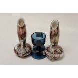 Wedgewood Glass candlestick by Stennet Wilson and a pair of End of Days style glass vases